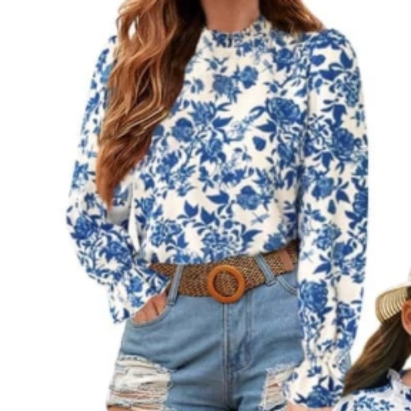 BellanBlue Tops - Boho Floral Print Ruffle Sleeve Blouse